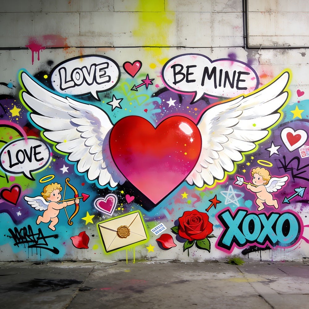 XOXO-Hintergrund Graffiti Liebe Geflügeltes Herz Cupido-Hintergrund LXX512-51