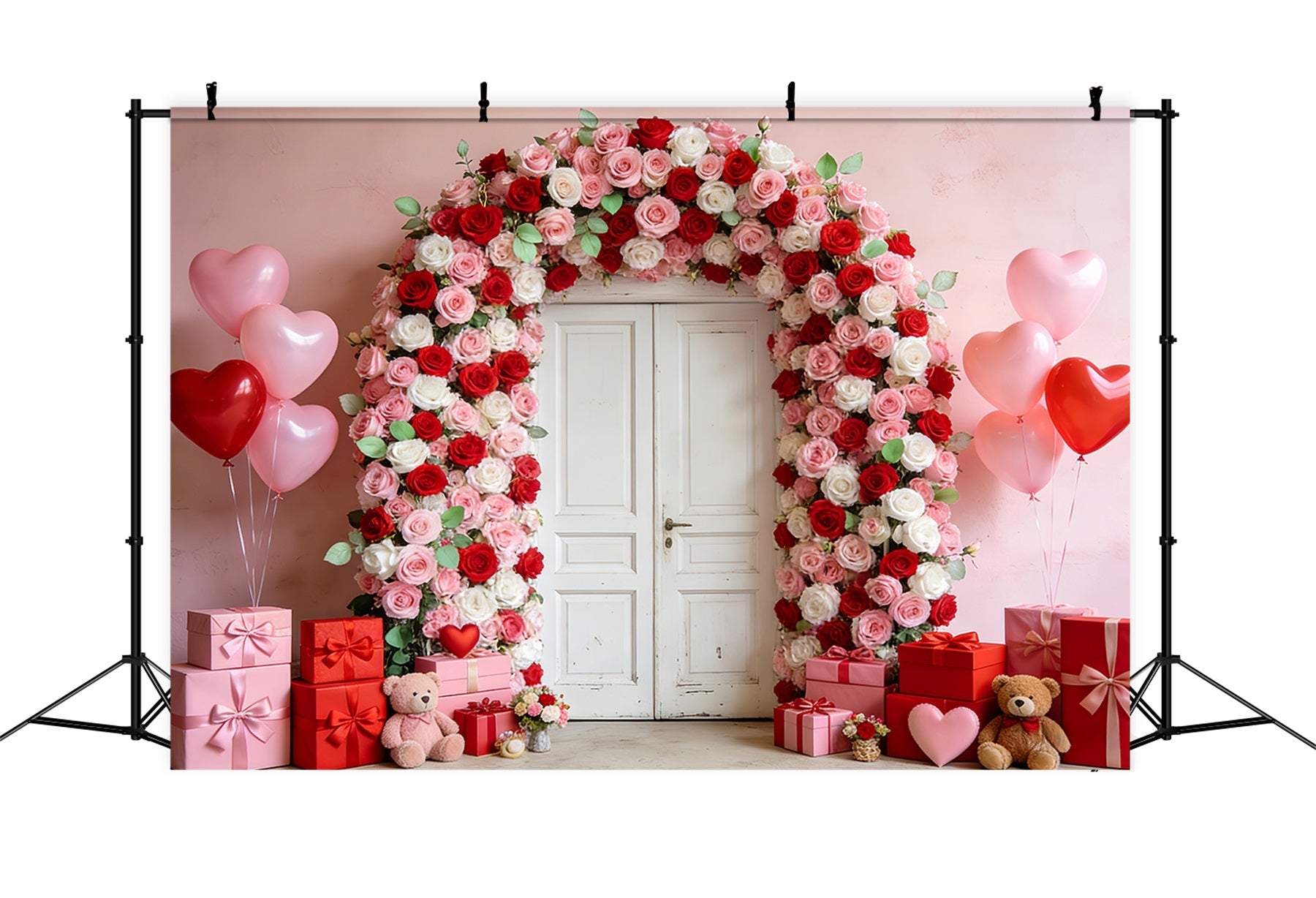 Blumenbogen Valentinstag-Hintergrund Rosentürkranz Geschenke Herzballon-Hintergrund LXX512-53