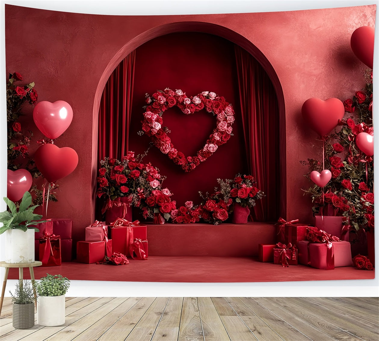 Rote Rosen Hintergrund Liebesherz-Bogen Nische Herz-Ballon-Hintergrund LXX512-59