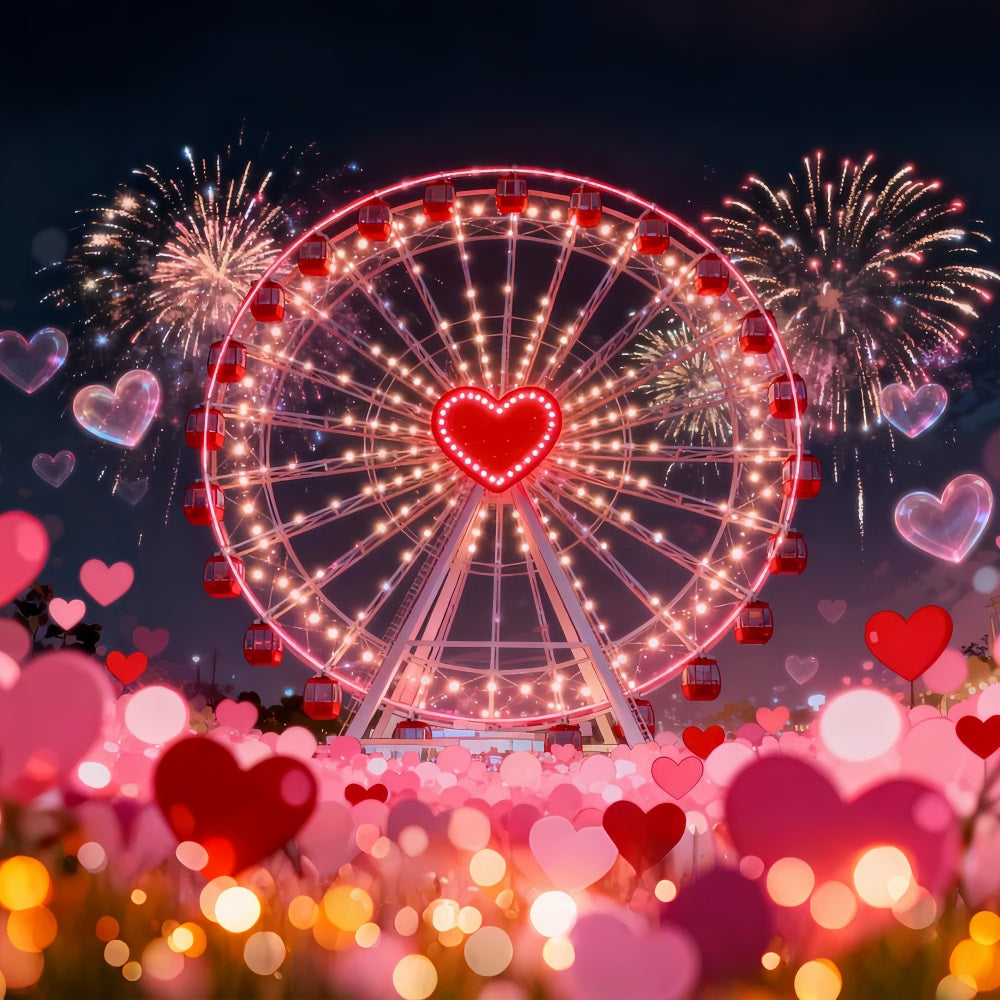 Glitzernder Valentinstag-Hintergrund Feuerwerk Herz Riesenrad Herz-Hintergrund LXX512-68