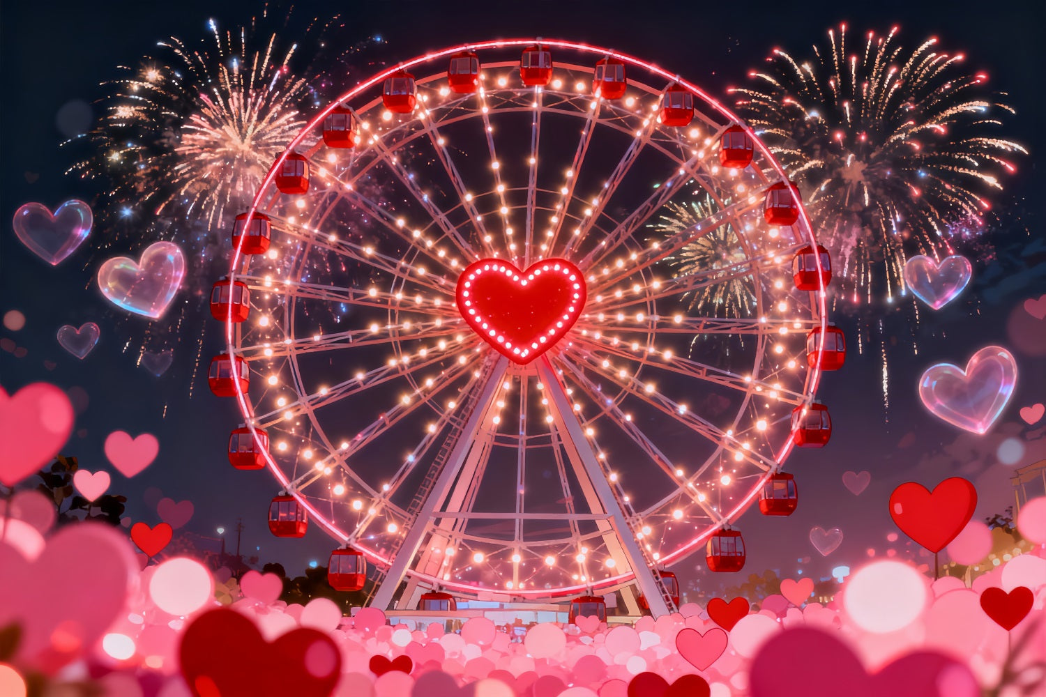 Glitzernder Valentinstag-Hintergrund Feuerwerk Herz Riesenrad Herz-Hintergrund LXX512-68