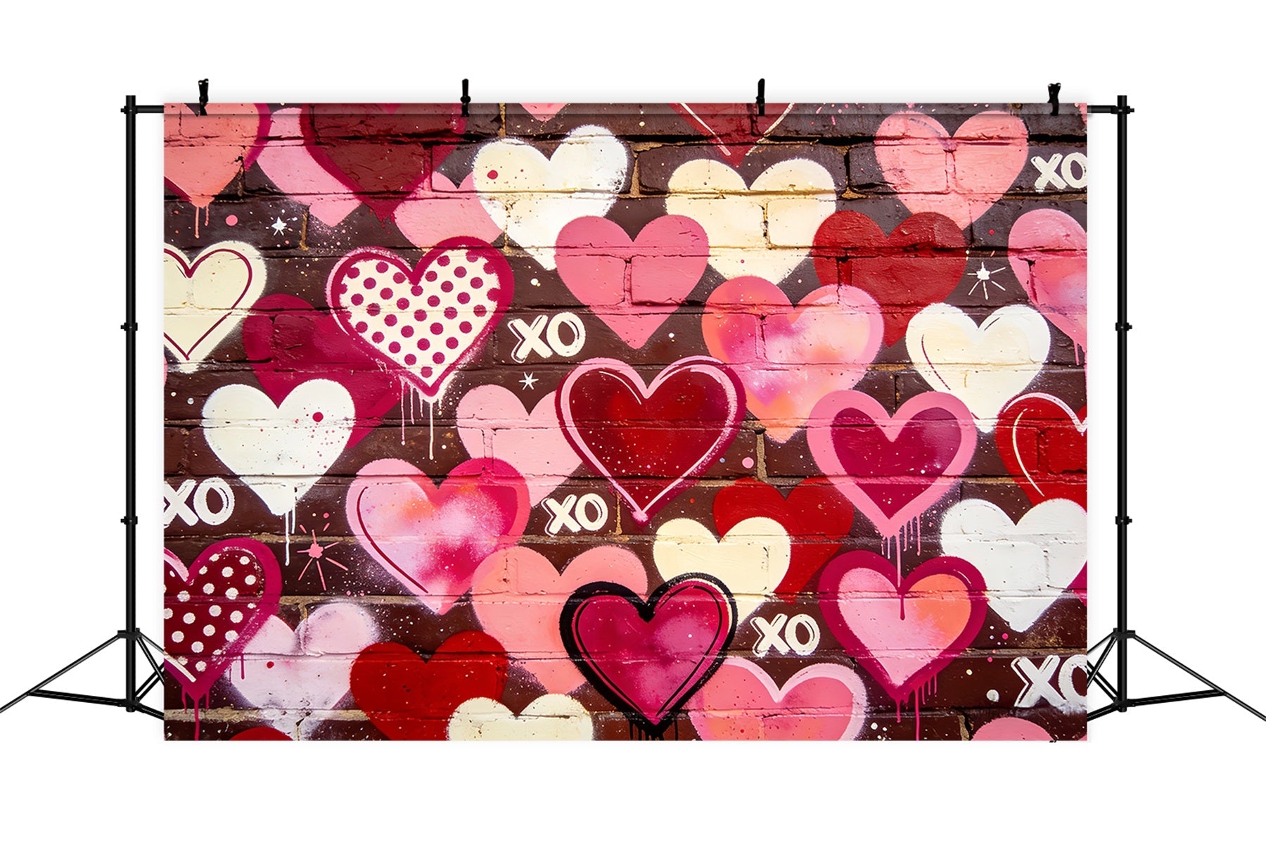 XOXO-Hintergrund Graffiti-Herz Backsteinmauer 90er-Jahre-Valentinstag-Hintergrund LXX512-78