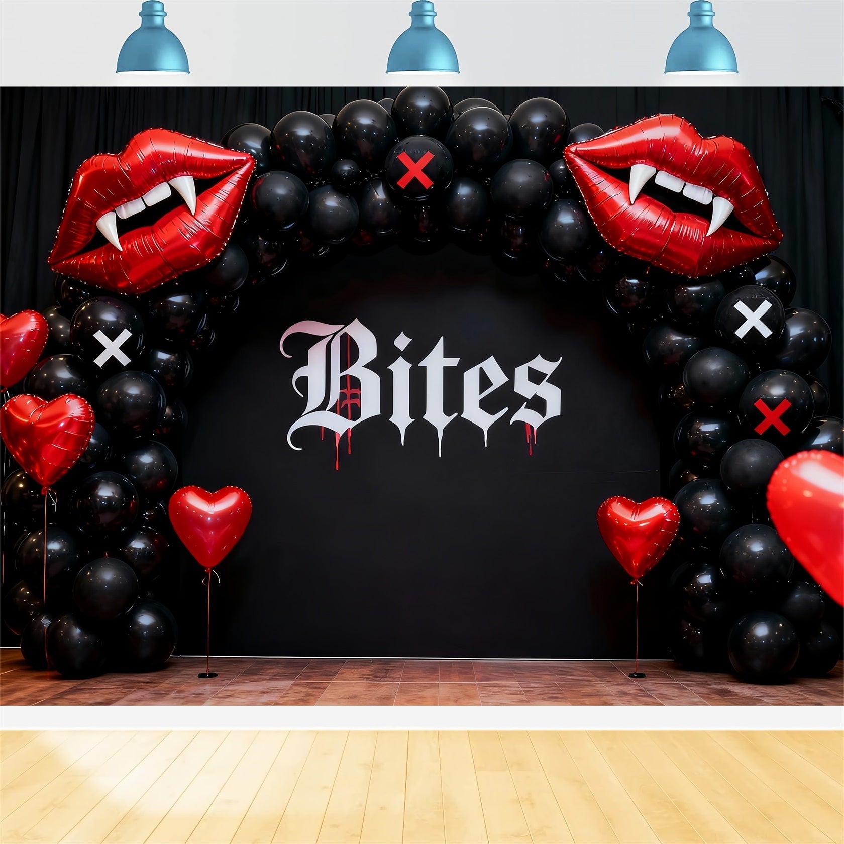 Küssende Lippen Hintergrund Gothic Vampir Herz Ballonbogen 90er Valentinstag Hintergrund LXX512-80