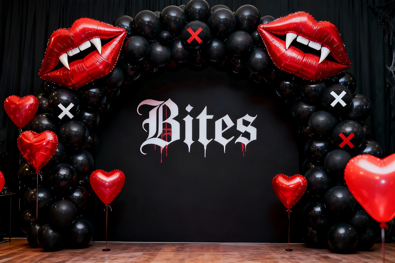 Küssende Lippen Hintergrund Gothic Vampir Herz Ballonbogen 90er Valentinstag Hintergrund LXX512-80