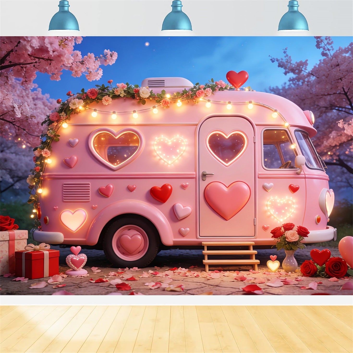 Romantische Hintergründe Camper Glow Geschenkboxen Rosa Herz-Hintergrund LXX512-84