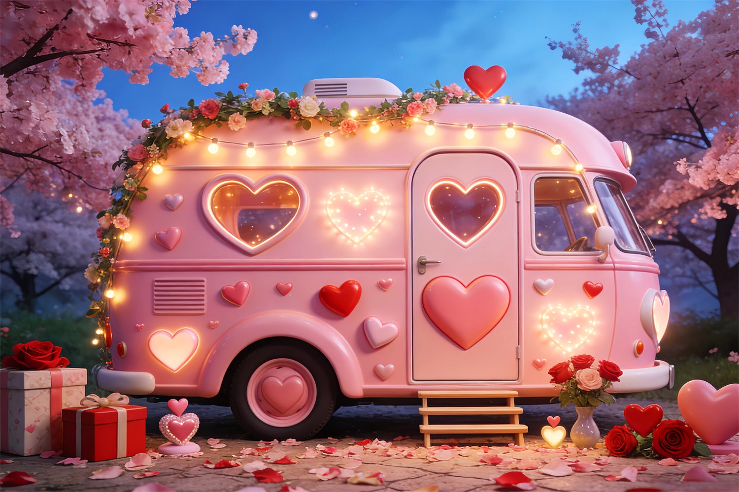 Romantische Hintergründe Camper Glow Geschenkboxen Rosa Herz-Hintergrund LXX512-84