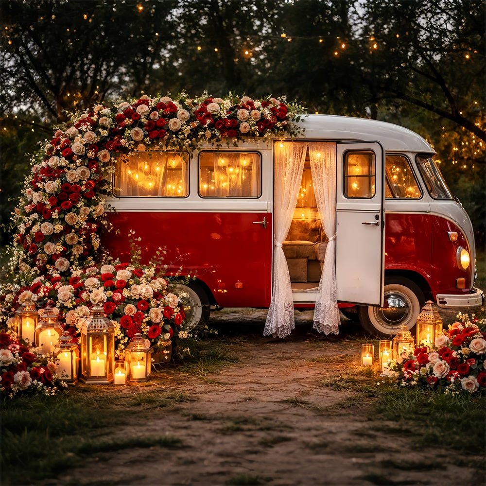 Rote Rosen-Hintergrund Vintage Laterne Camper Romantik Glitzer Valentinstag-Hintergrund LXX512-85