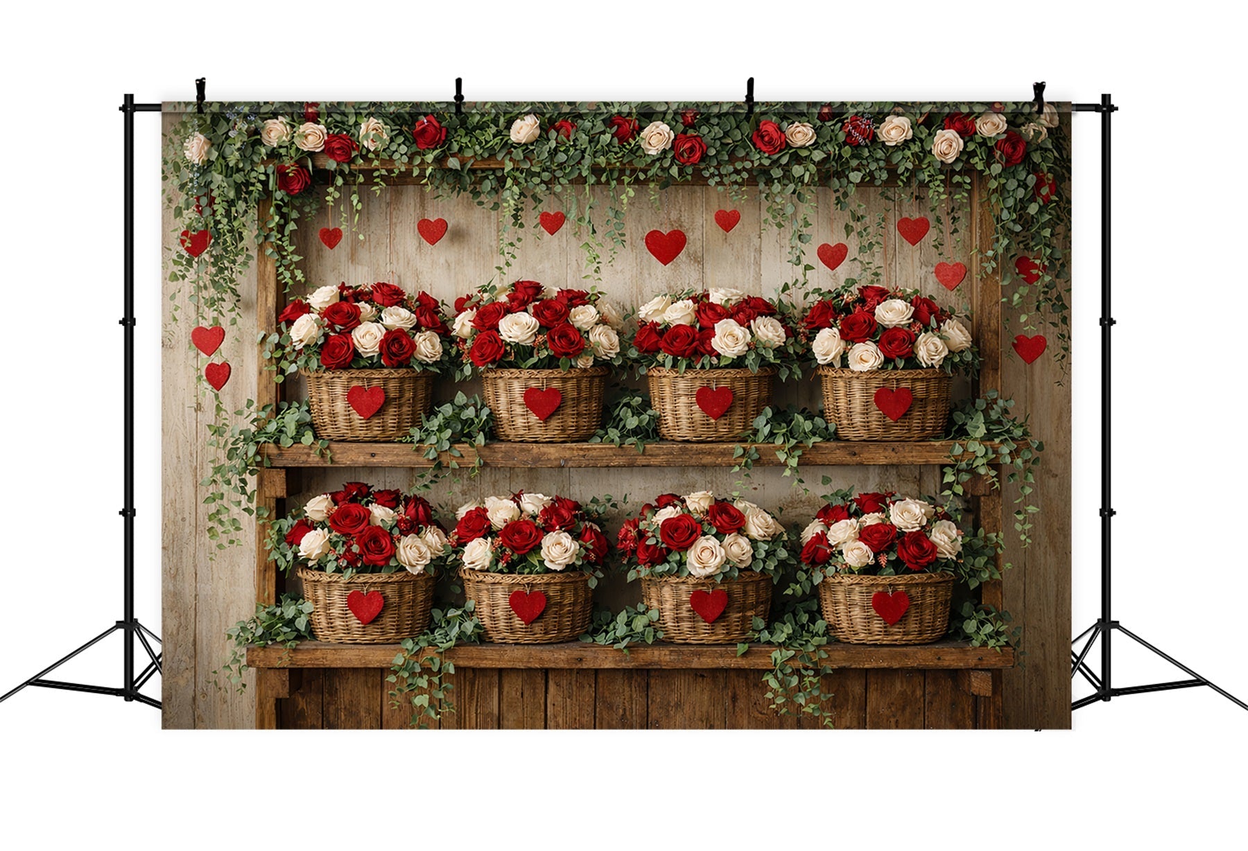 Roter Rosen-Hintergrund Rustikales Bauernhaus Blumenwand Schlichter Valentinstag-Hintergrund LXX512-87