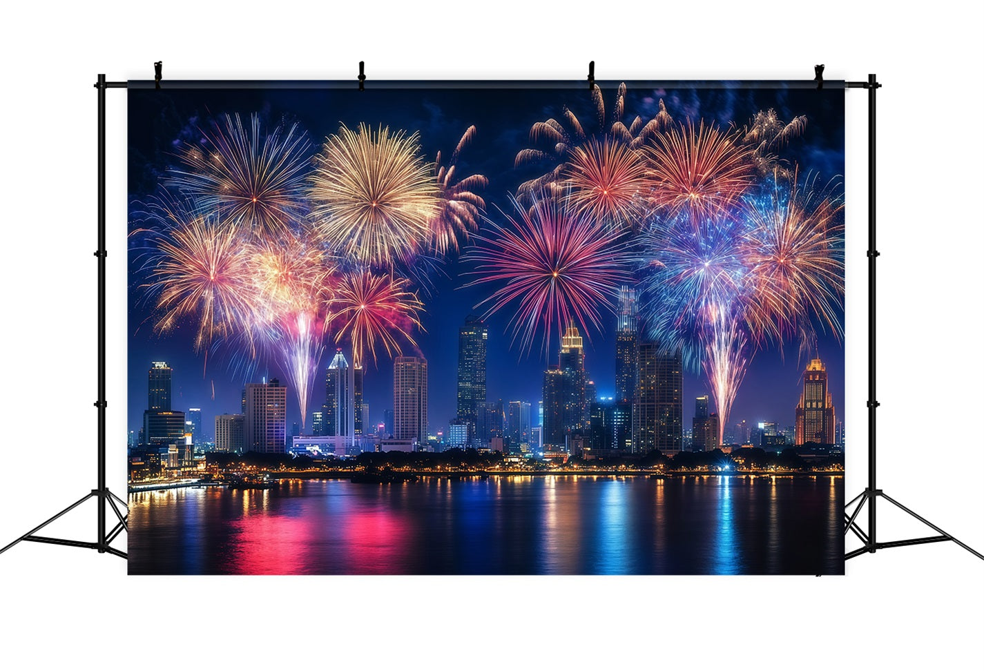 Neujahrs-Foto-Hintergrund Buntes Feuerwerk Stadtlandschaft Stadt-Nacht-Hintergrund LXX512-9