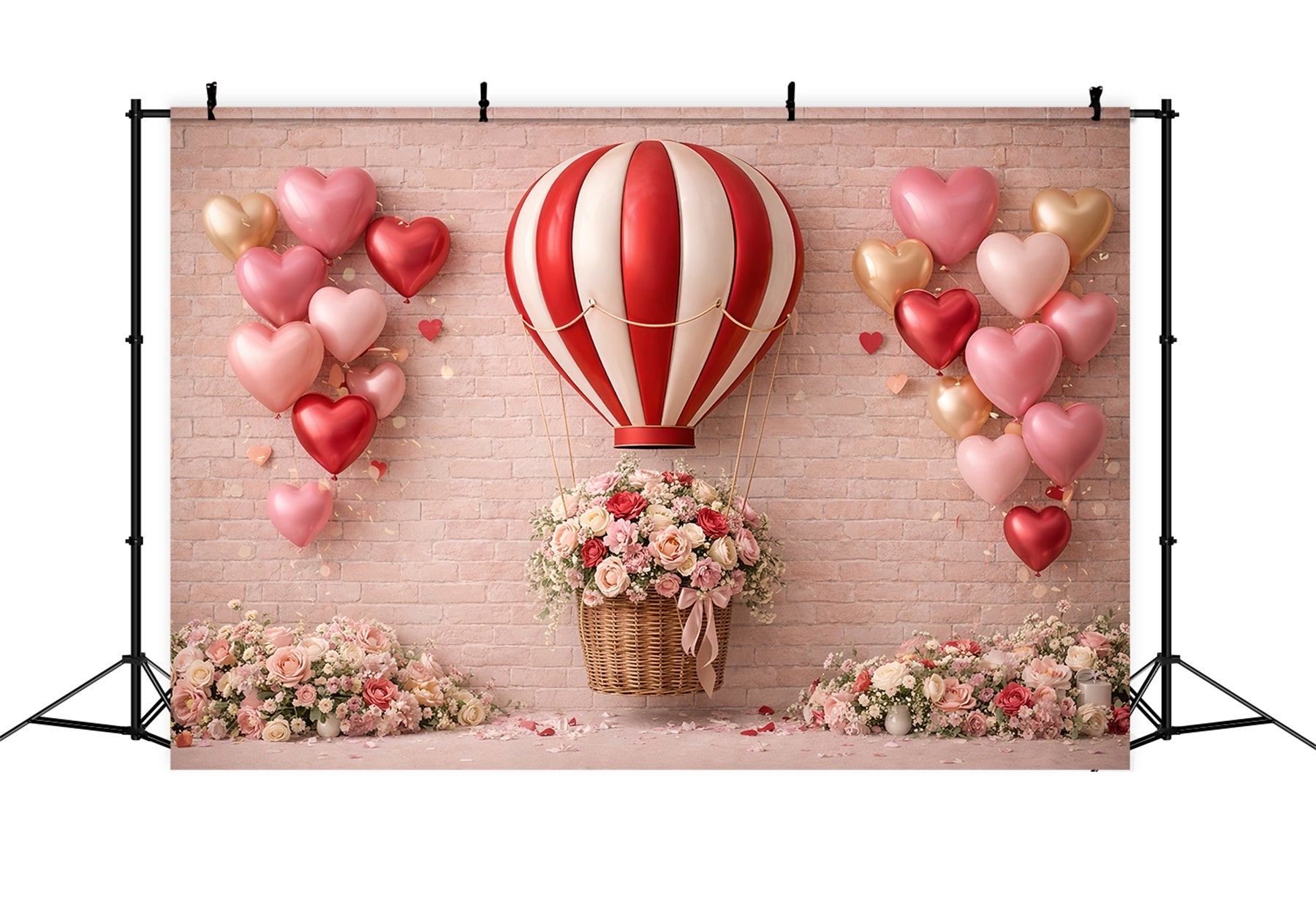 Herzballon-Hintergrund Backsteinmauer Romantische Rosen Rosa Valentinstag-Hintergrund LXX512-91