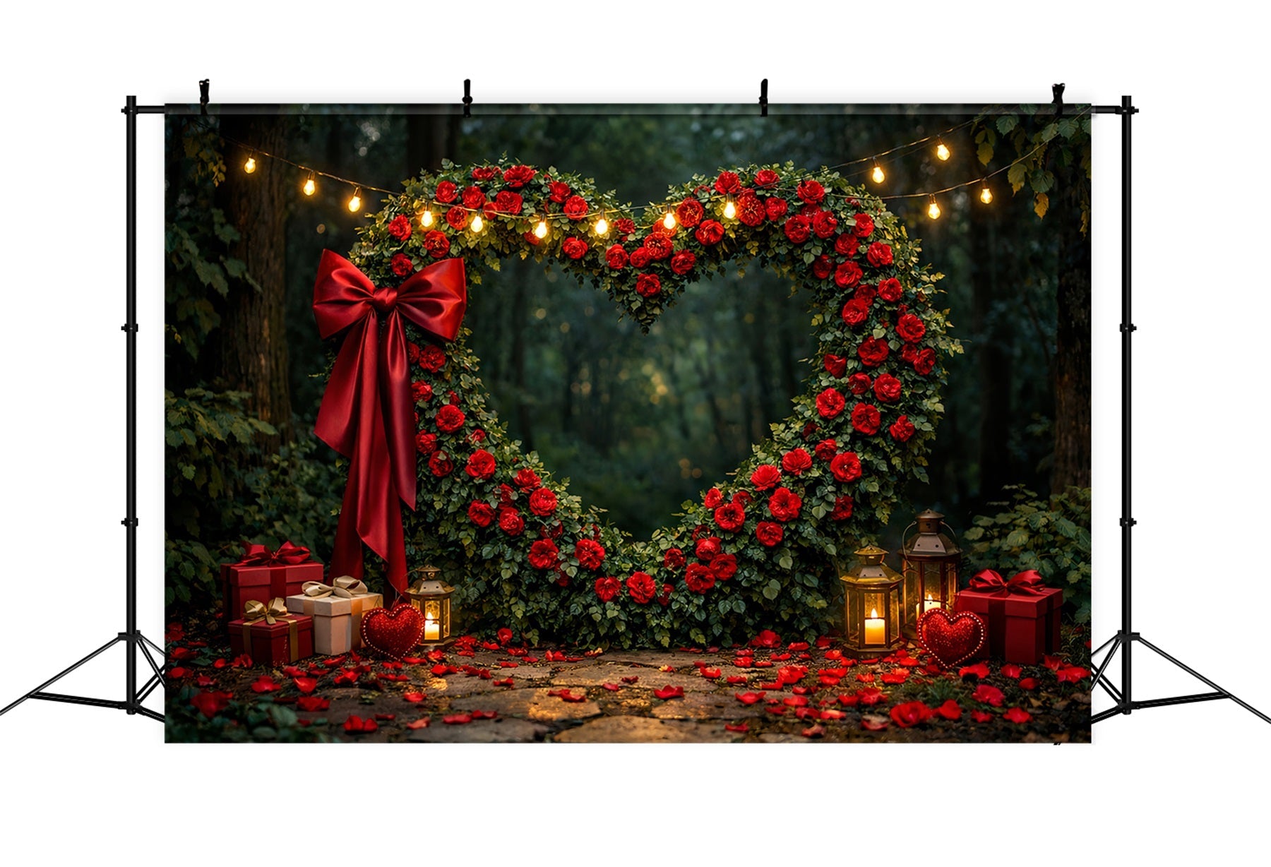 Roter Rosenherz-Hintergrund Waldblumenbogen Geschenkbox Valentinstag-Hintergrund LXX512-96