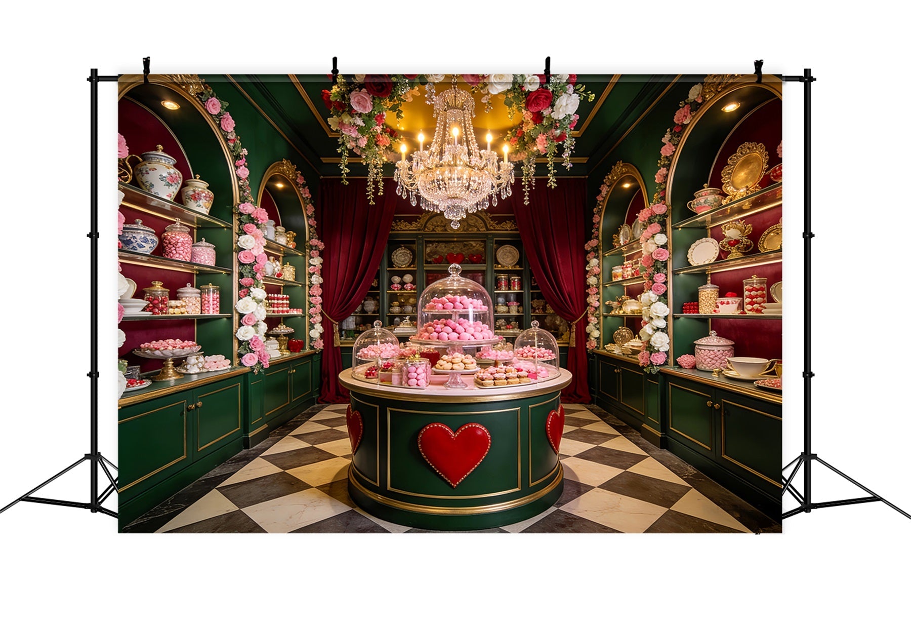 Süßwarenladen Valentinstag-Hintergrund Süßer Desserttisch 90er-Jahre-Valentinstag-Hintergrund LXX512-99