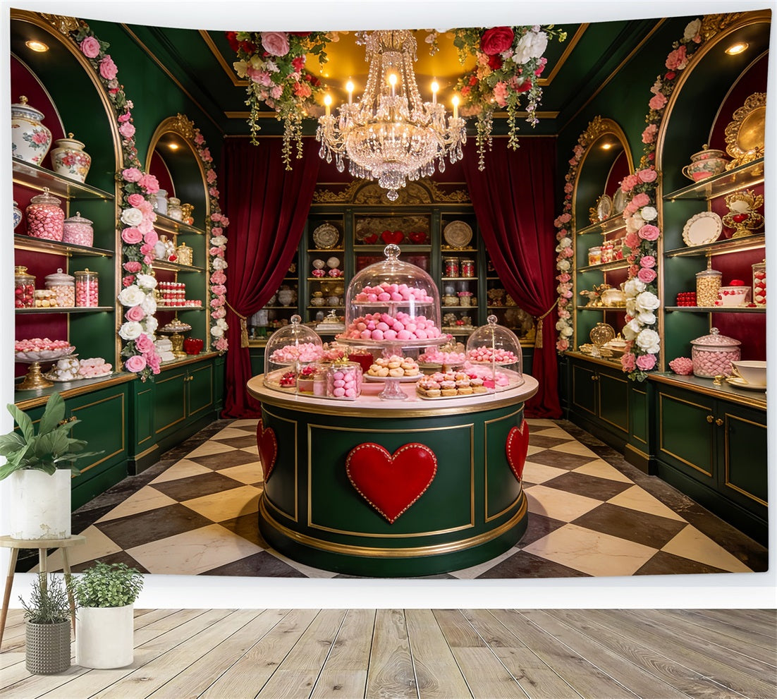 Süßwarenladen Valentinstag-Hintergrund Süßer Desserttisch 90er-Jahre-Valentinstag-Hintergrund LXX512-99