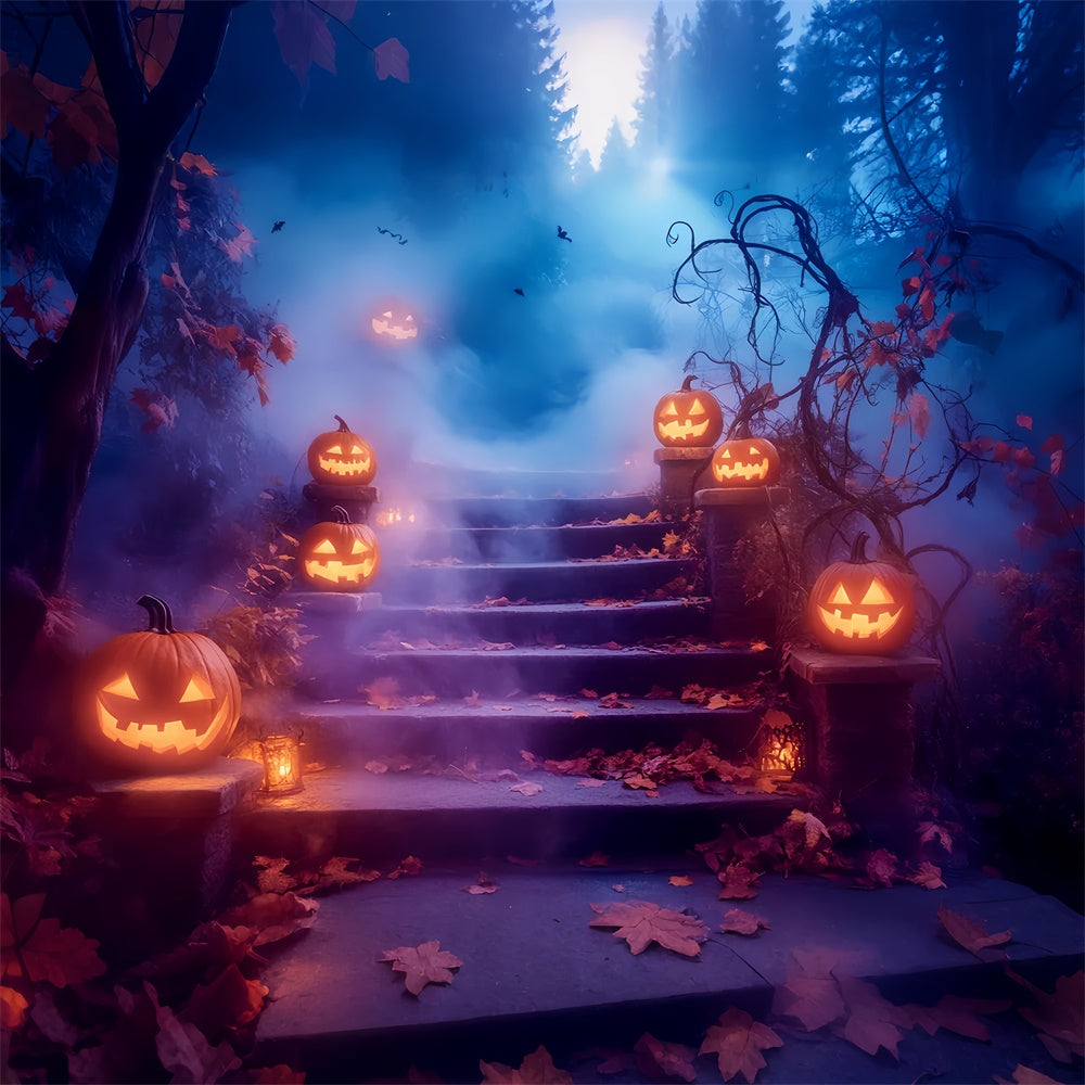 Gruselige Halloween Kulisse Glühender Kürbis Treppe Kulisse LXX57-105