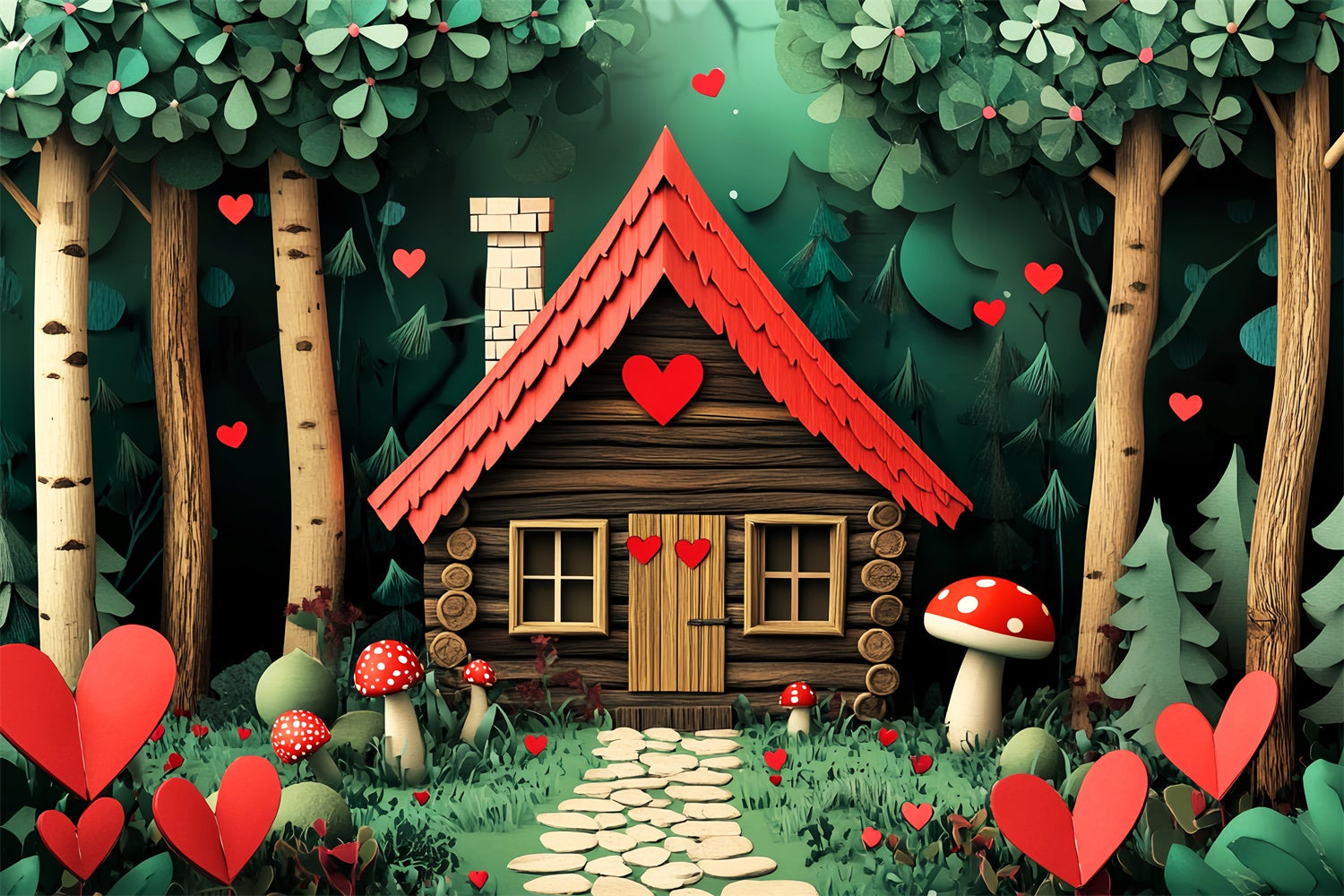Woodland Forest Hintergrundkulisse Whimsy Heart Cottage Hintergrundkulisse LXX57-122