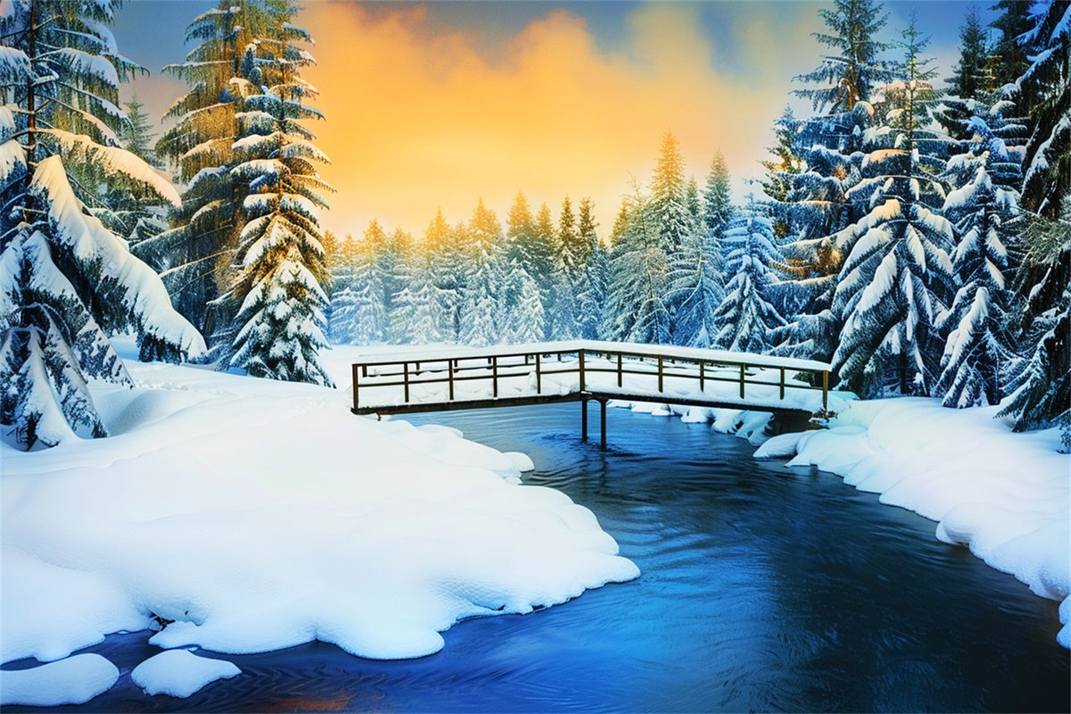 Schneebedeckter Wald Kulisse Frosted Pines Glow Kulisse LXX57-137