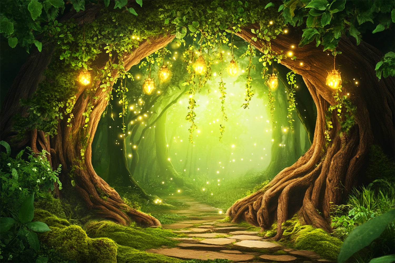 Verzauberter Wald Backdrops Glühwürmchen Zauberbogen Backdrop LXX57-138