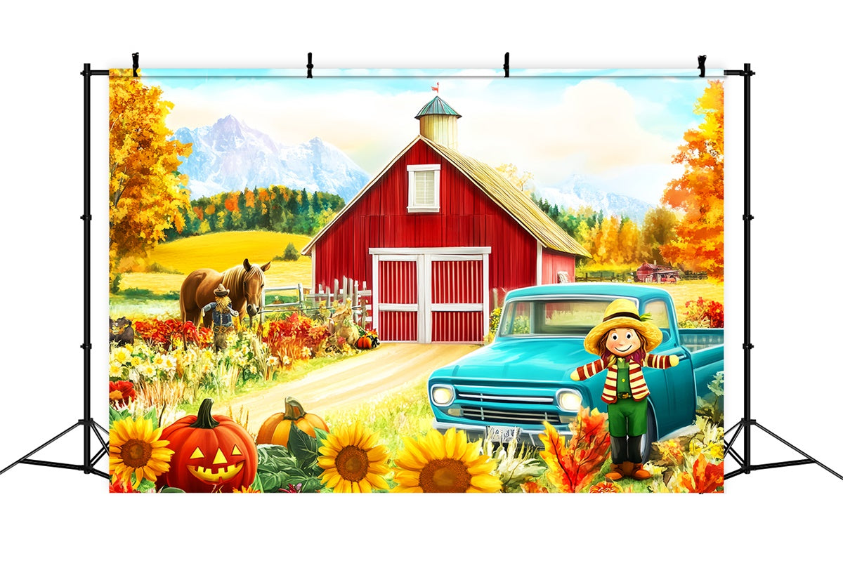 Rote Scheune Backdrop Kürbis Ernte Spaß Herbst Foto Hintergrund LXX57-150
