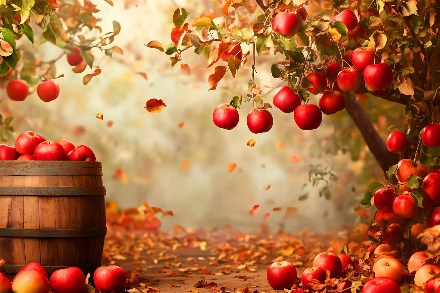 Herbst Fotokulisse Falling Leaves Apple Grove Backdrop LXX57-170