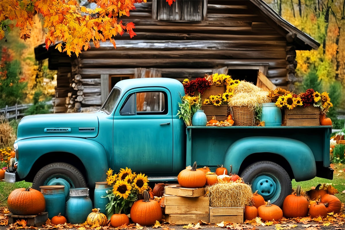 Herbst Backdrop für Fotos Hütte Ernte LKW Fotohintergrund LXX57-172