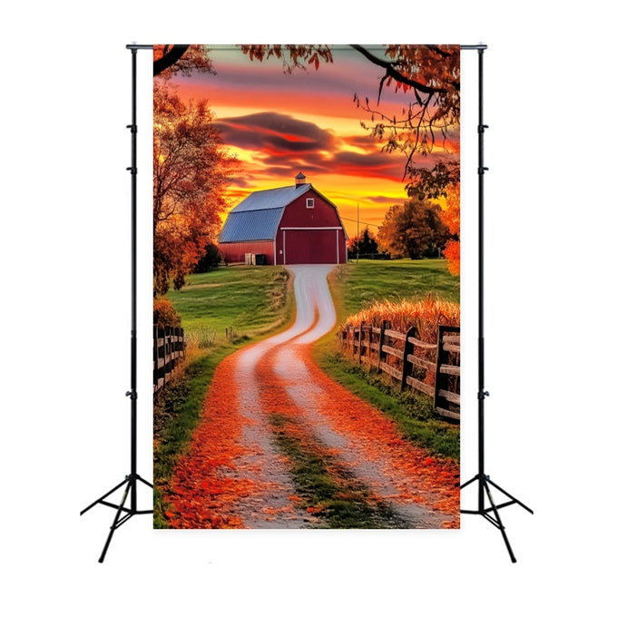 Sonnenuntergang Fotokulisse Rustikale Scheune Glühen Herbst Fotohintergrund LXX57-184