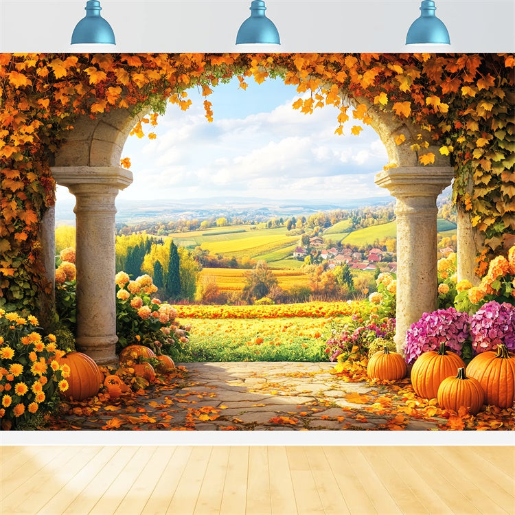 Herbst Hintergrundkulisse Rustikale Bogen-Gartenansicht Fotohintergrund LXX57-185