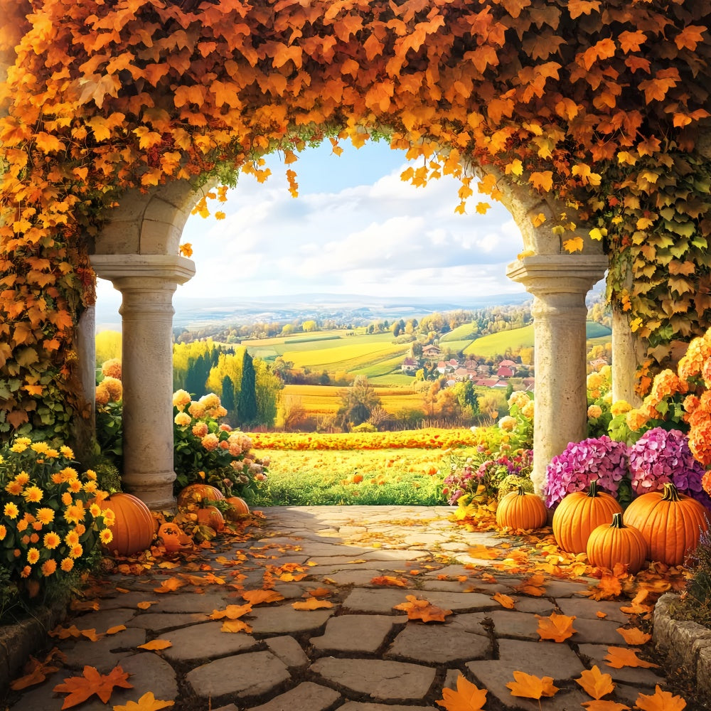 Herbst Hintergrundkulisse Rustikale Bogen-Gartenansicht Fotohintergrund LXX57-185