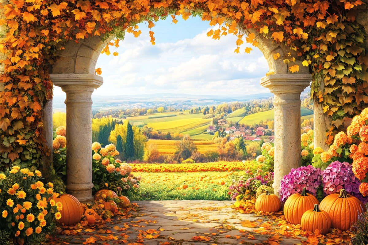 Herbst Hintergrundkulisse Rustikale Bogen-Gartenansicht Fotohintergrund LXX57-185