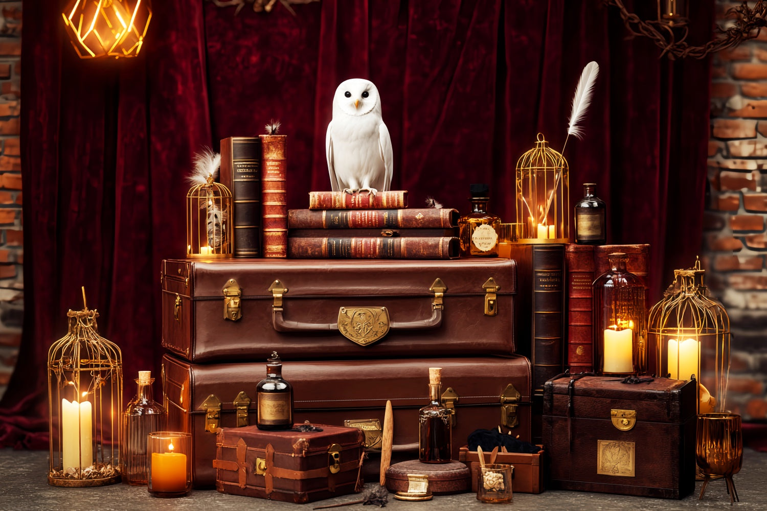 Retro-Hintergrund Mystische Eule Bücher Vintage-Fotohintergrund LXX57-192
