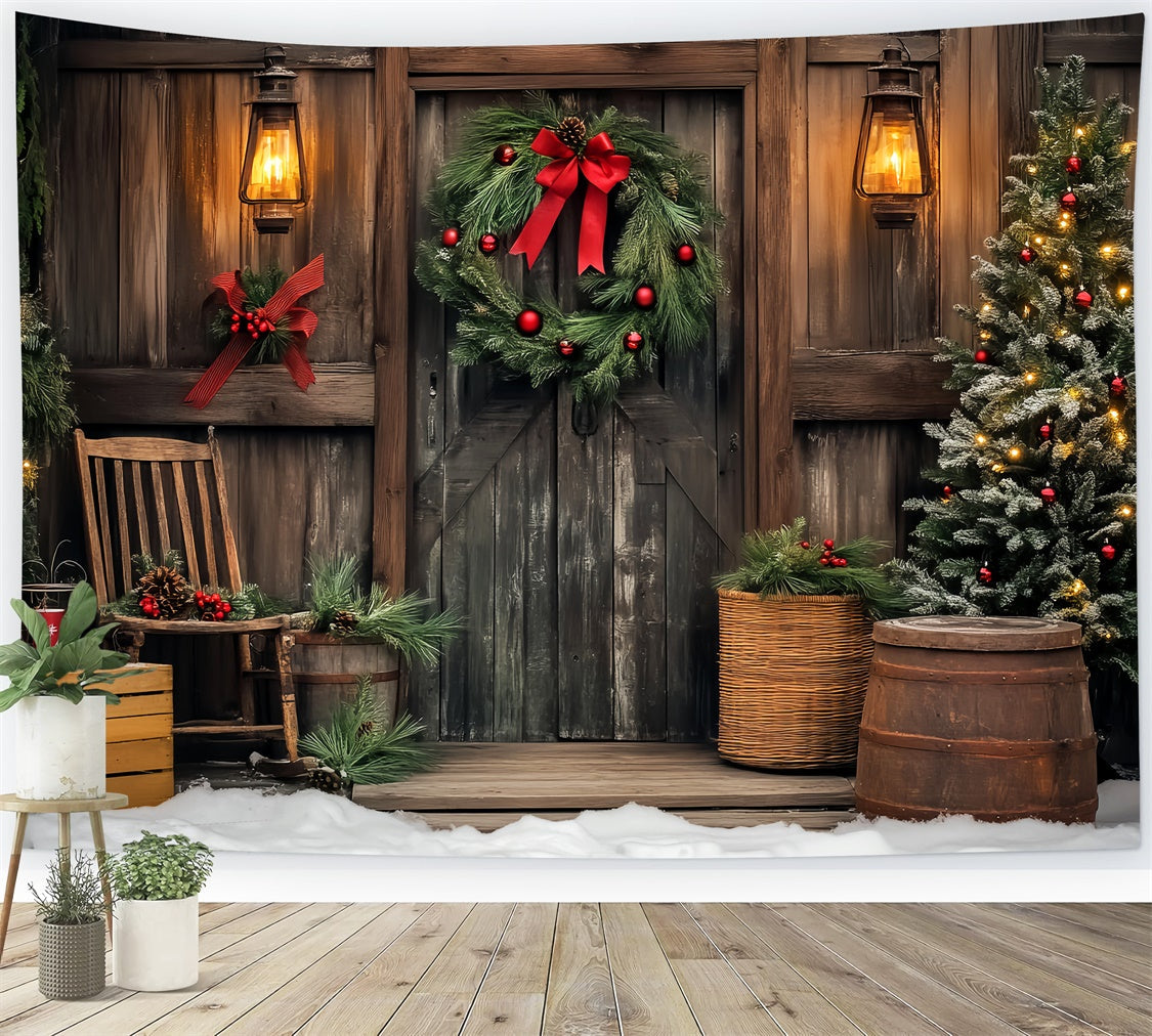 Vintage Weihnachtshintergrund Holzhütte Kranz Hintergrund LXX57-195