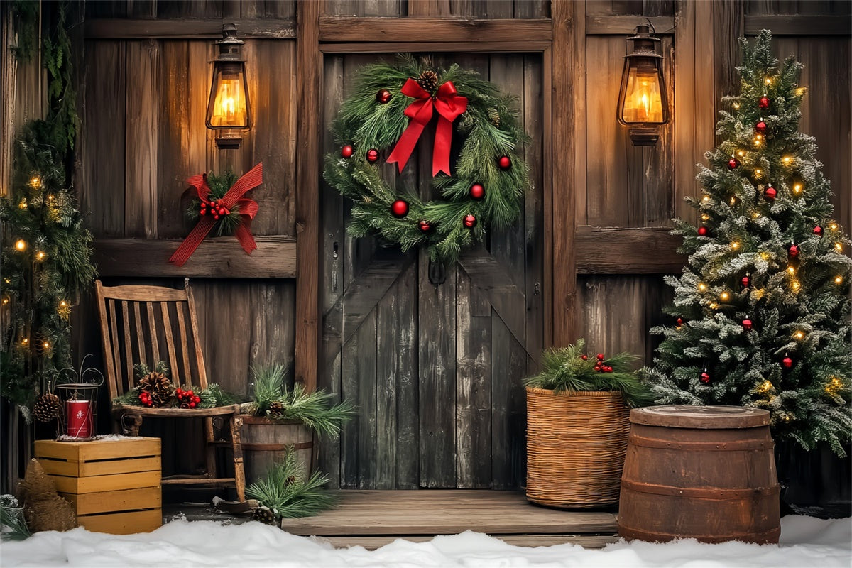 Vintage Weihnachtshintergrund Holzhütte Kranz Hintergrund LXX57-195