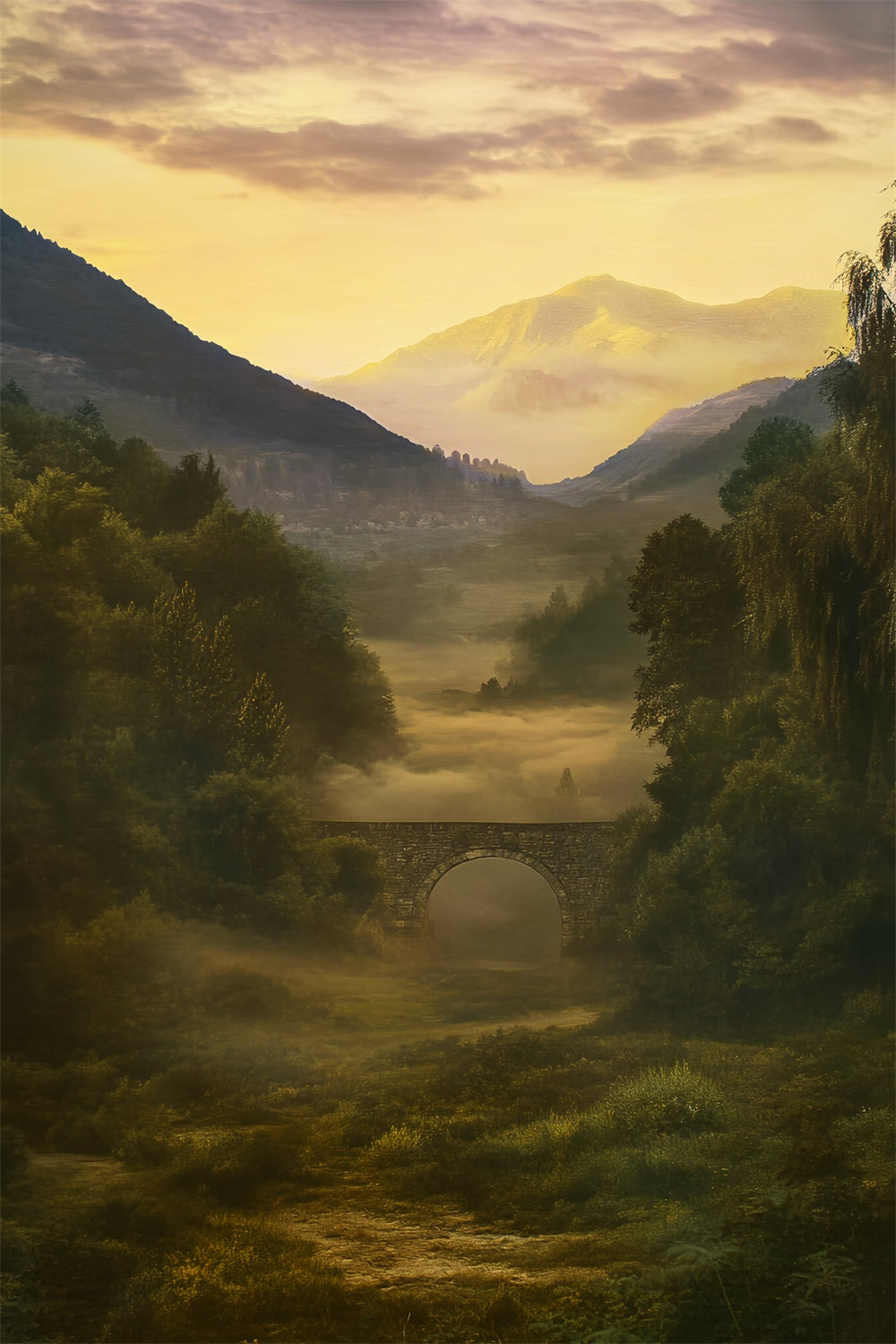 Vintage-Hintergrundbilder Morning Haze Scenic Trail Hintergrundbild LXX57-200