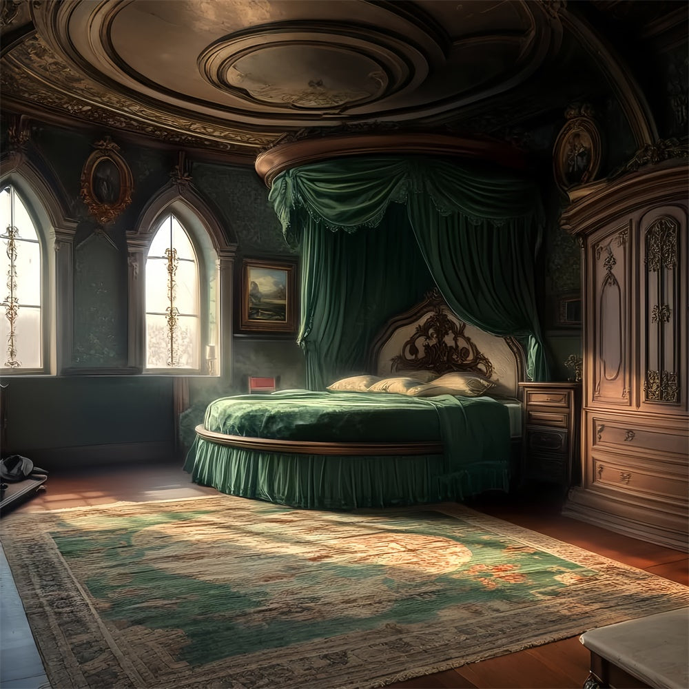 Viktorianischer Hintergrund Regal Emerald Schlafzimmer Vintage Hintergrund LXX57-204