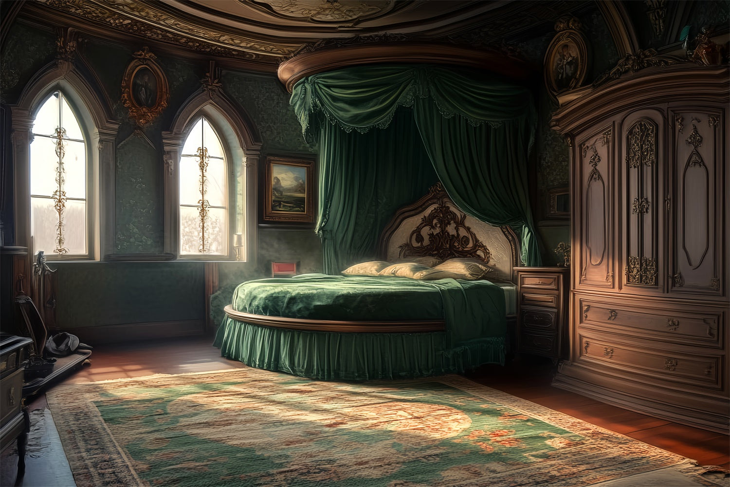 Viktorianischer Hintergrund Regal Emerald Schlafzimmer Vintage Hintergrund LXX57-204