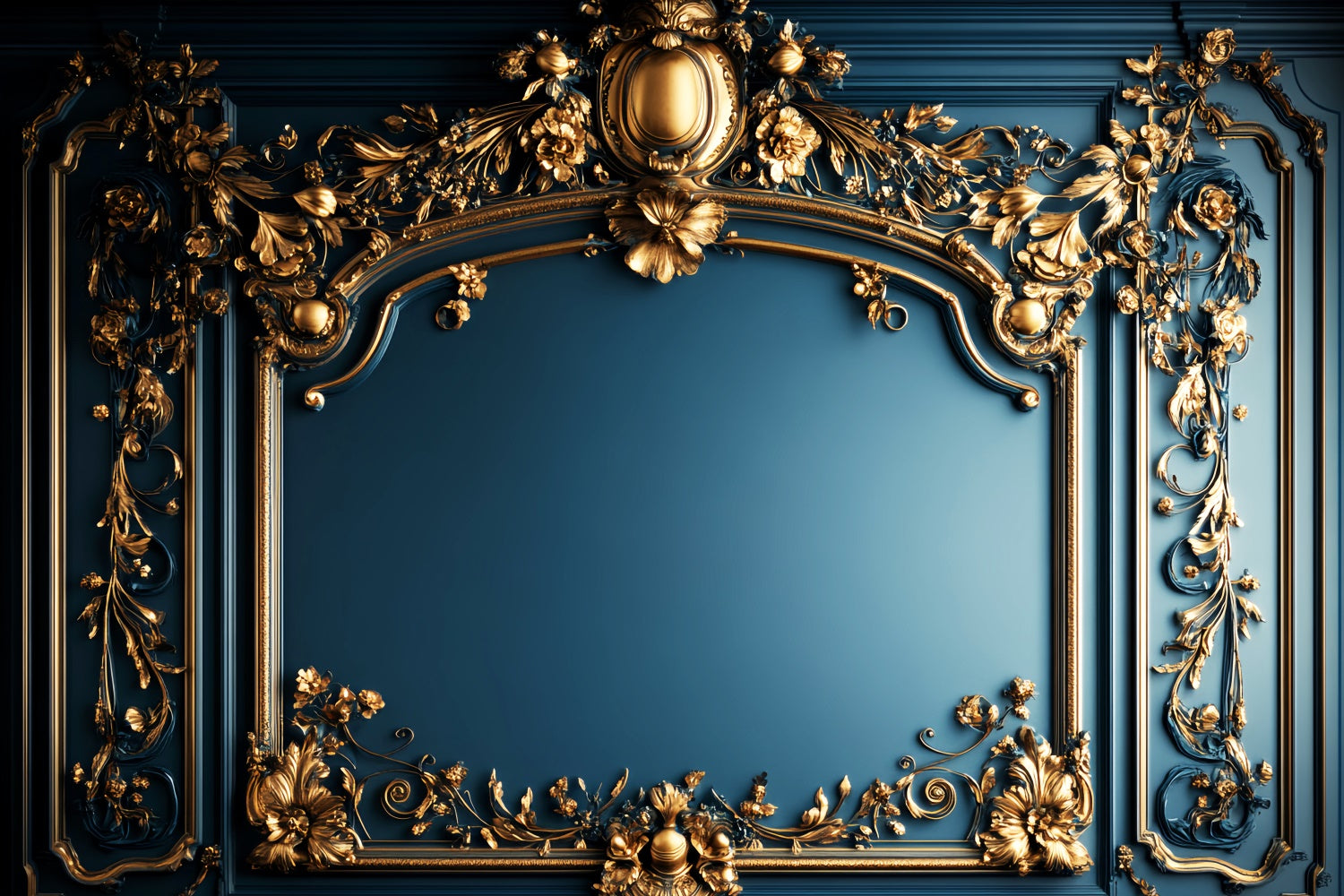 Barocke Hintergrundkulisse Opulentes Blau Vergoldet Vintage Wall Backdrop LXX57-207