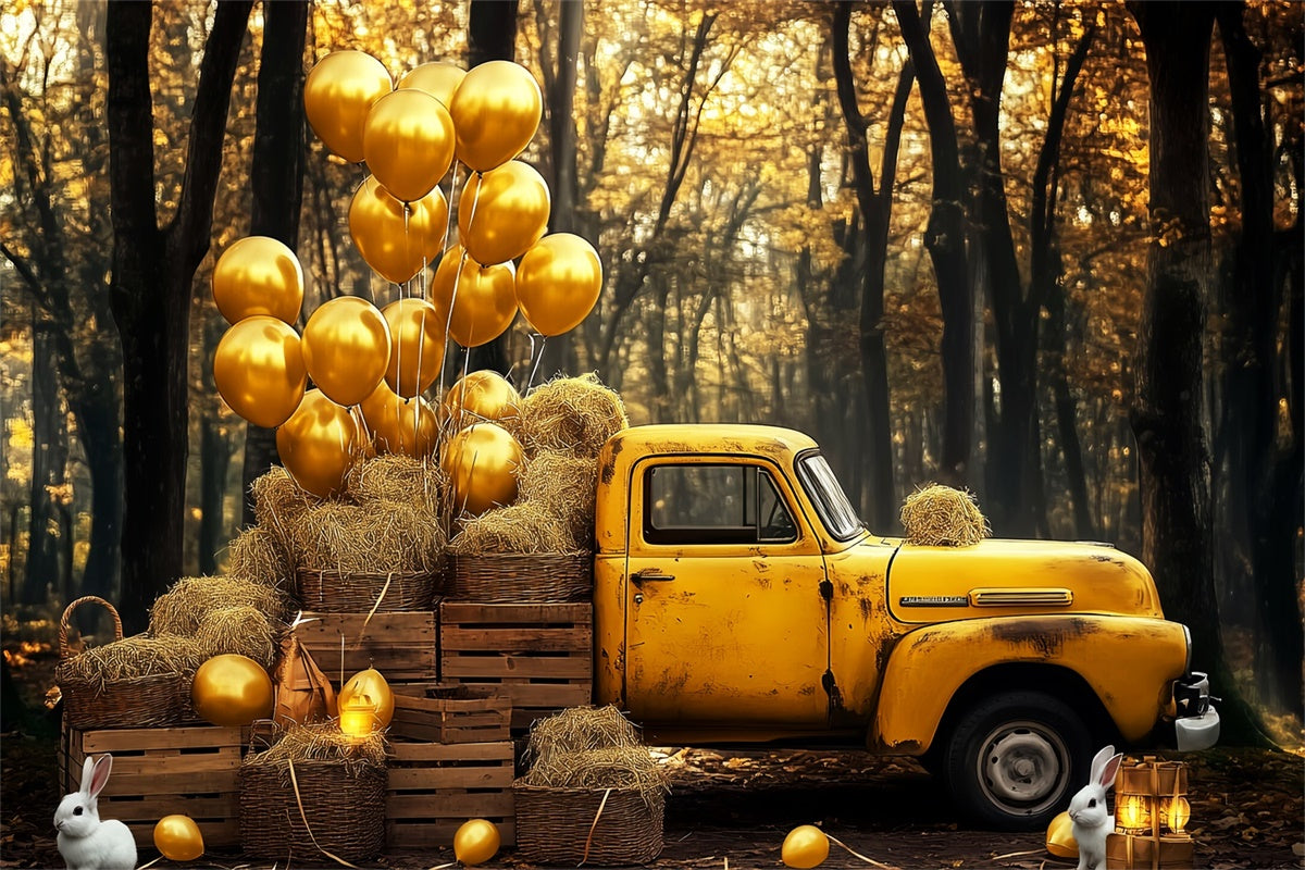 Vintage Backdrop Luftballons Truck Herbst Wald Backdrop LXX57-211