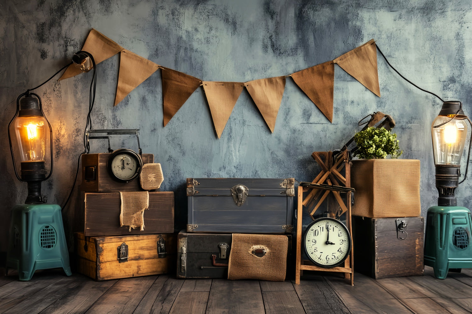 Retro Fotokulisse Banner Uhr Vintage Kulissen LXX57-213