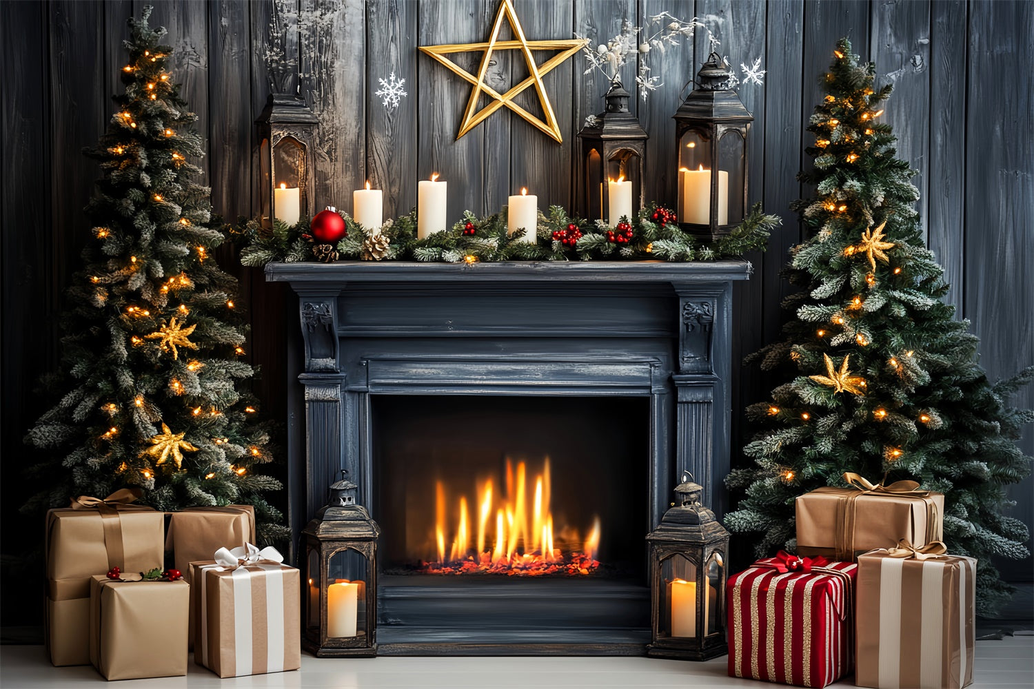 Vintage Weihnachten Backdrop Gemütlicher Kamin Backdrop LXX57-215