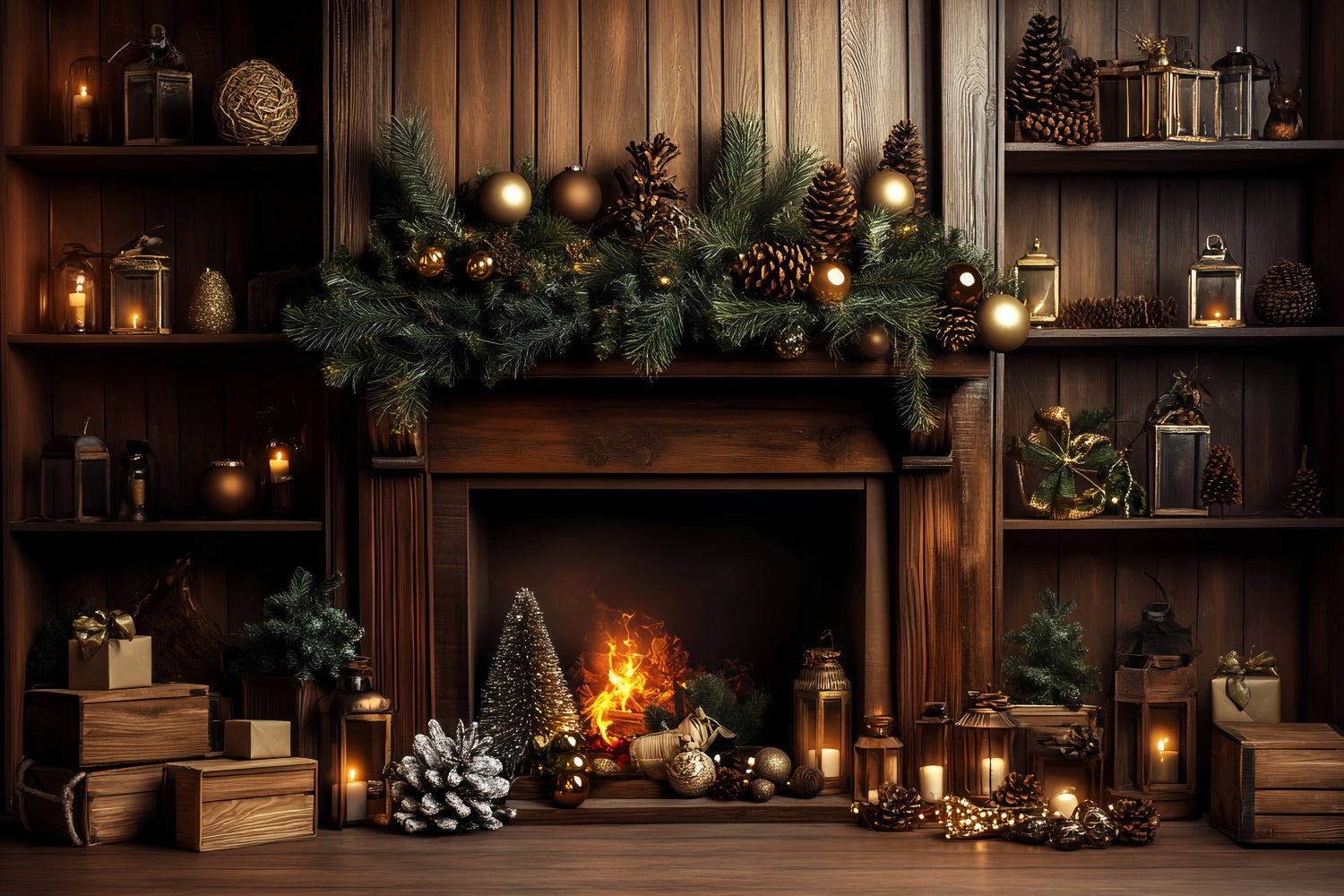 Vintage Weihnachten Backdrop Pine Hearth Holiday Backdrop LXX57-218