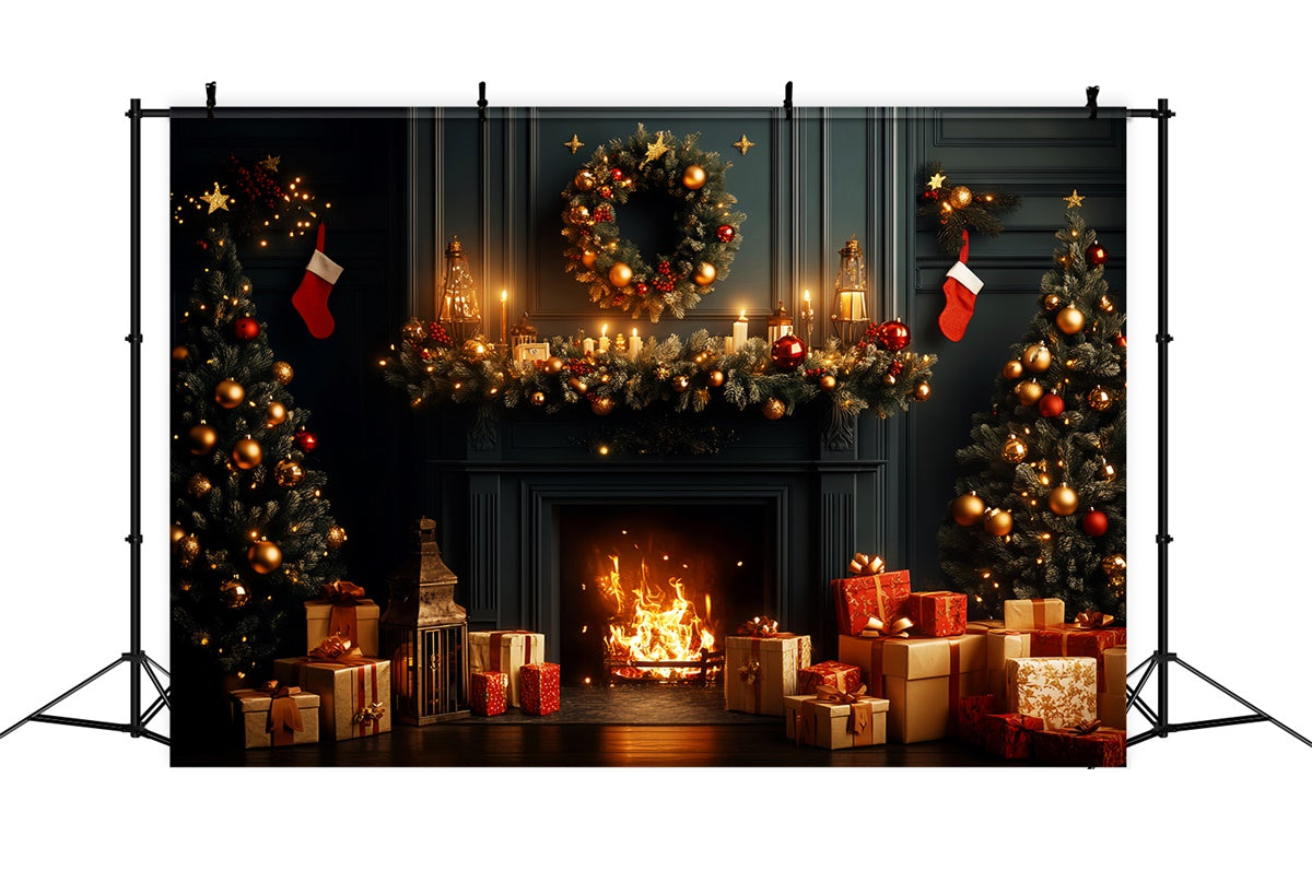 Vintage Weihnachten Backdrop Festlicher Kranz Mantel Backdrop LXX57-228
