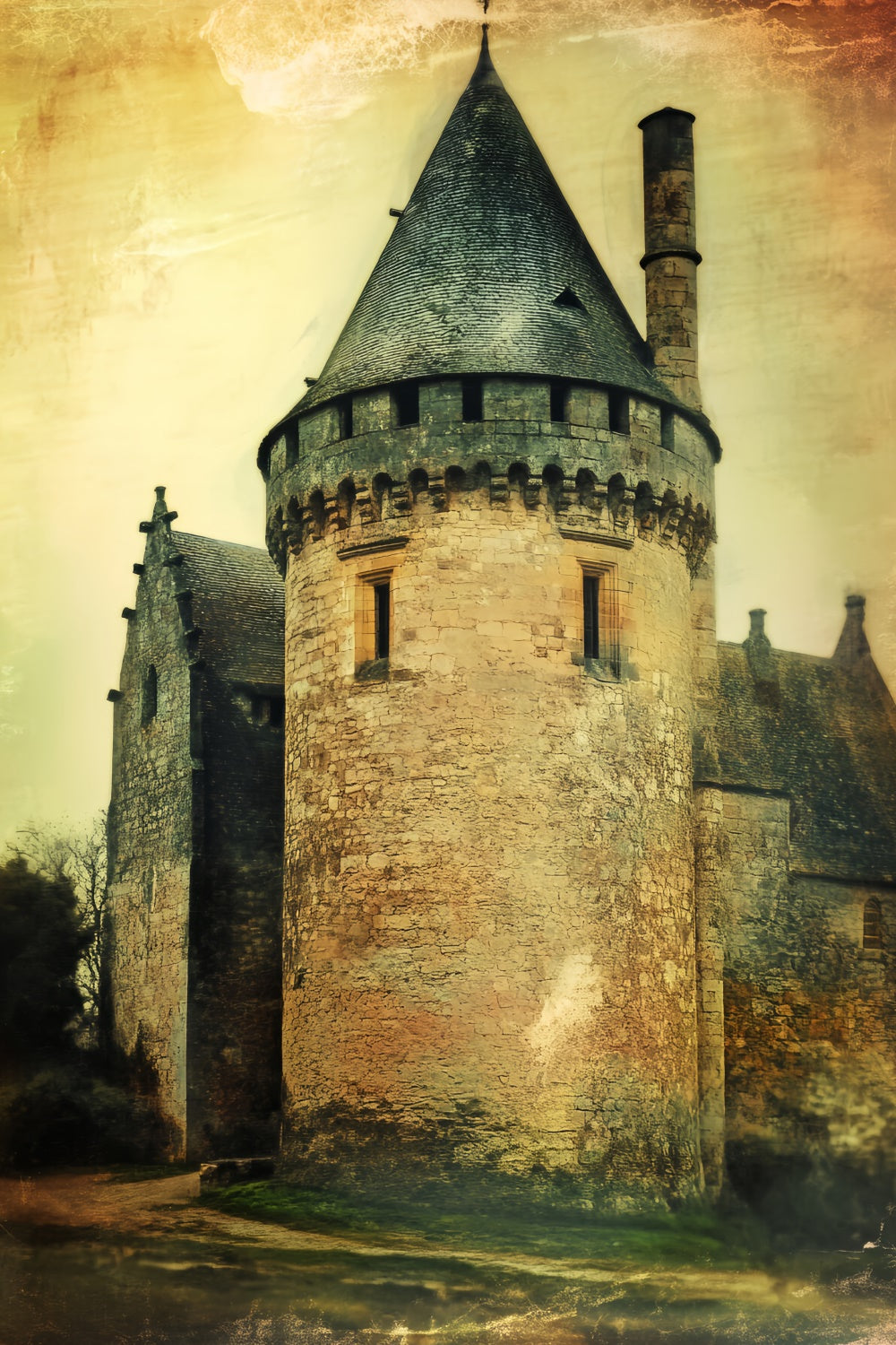 Hintergrund für Porträts Mittelalterliche Burg Turm Hintergrund LXX57-266