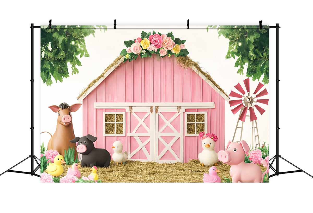 Rosa Scheune Backdrop Bauernhof Spaß Geburtstag Scheune Foto Hintergrund LXX57-374