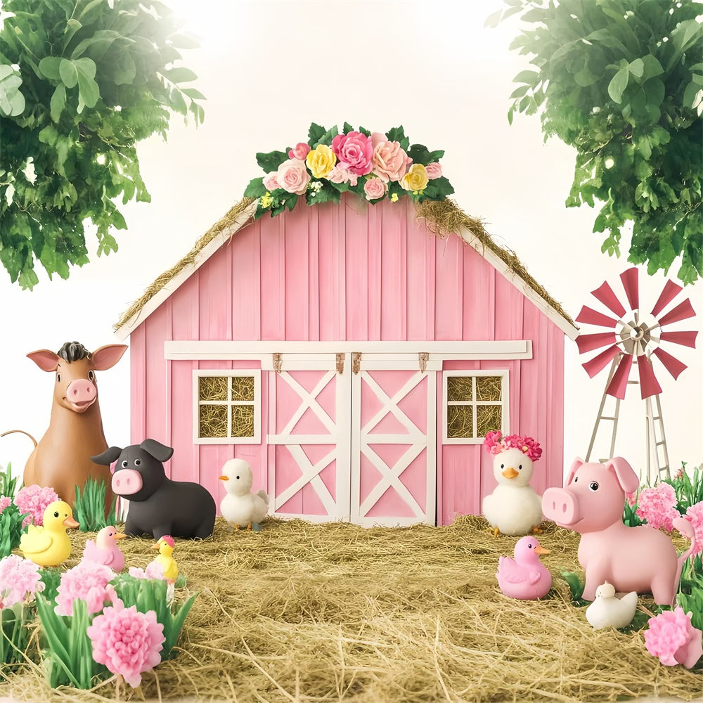 Rosa Scheune Backdrop Bauernhof Spaß Geburtstag Scheune Foto Hintergrund LXX57-374