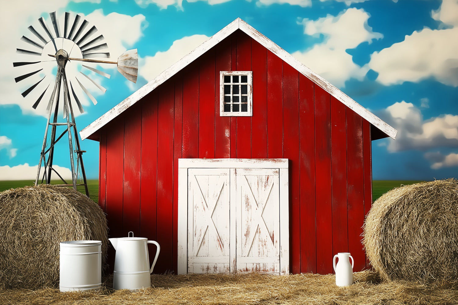 Rote Scheune Backdrop Bauernhof Himmel Stroh Foto Hintergrund LXX57-378