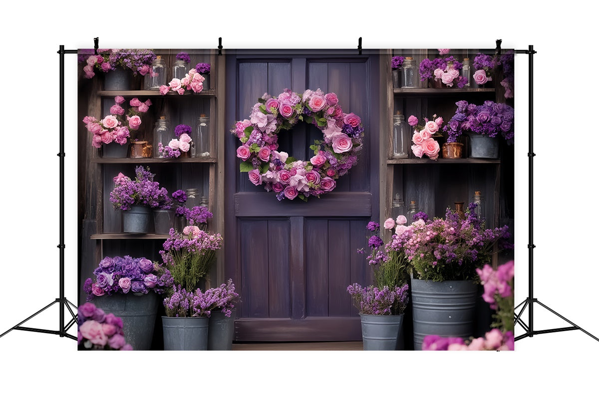 Scheunentür-Hintergrundkulisse Lila Blüte Blumen Foto Hintergrund LXX57-382