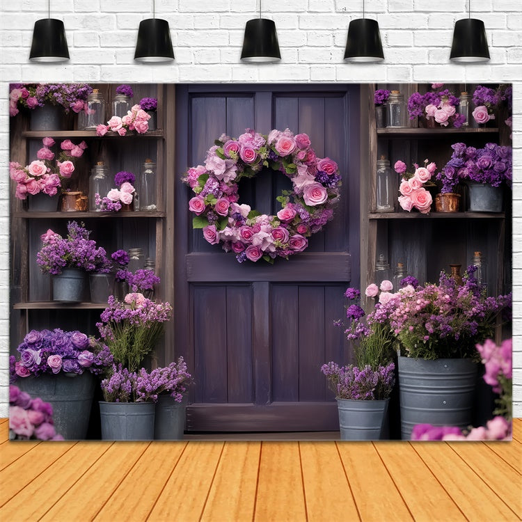 Scheunentür-Hintergrundkulisse Lila Blüte Blumen Foto Hintergrund LXX57-382