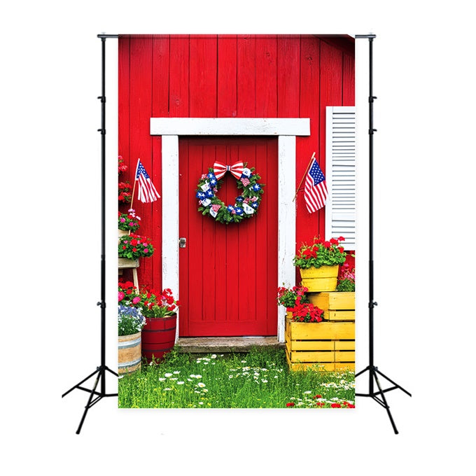 Scheunentür-Hintergrundkulisse Patriotische Scheune Veranda Foto Hintergrund LXX57-392