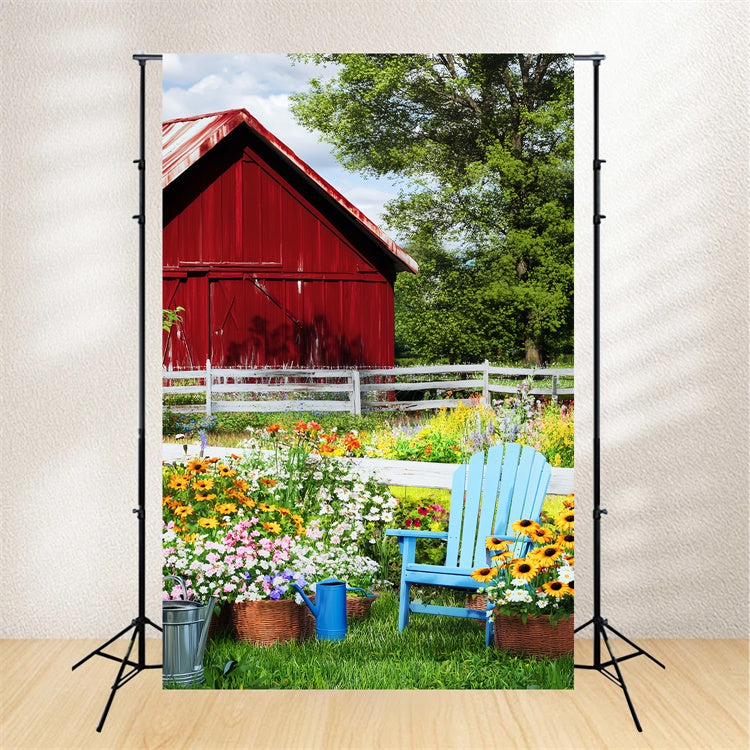 Rote Scheune Backdrop Rustic Floral Fence Foto Hintergrund LXX57-394