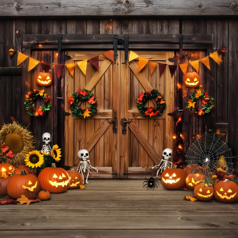 Scheunentür-Hintergrundkulisse Skelett Veranda Halloween Foto Hintergrund LXX57-400