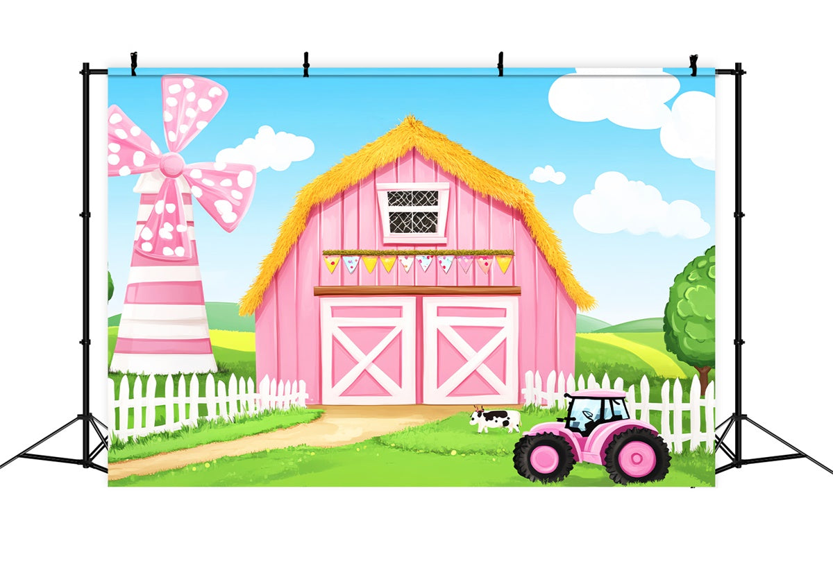 Rosa Scheune Backdrop Cartoon Bauernhof Thema Foto Hintergrund LXX57-401